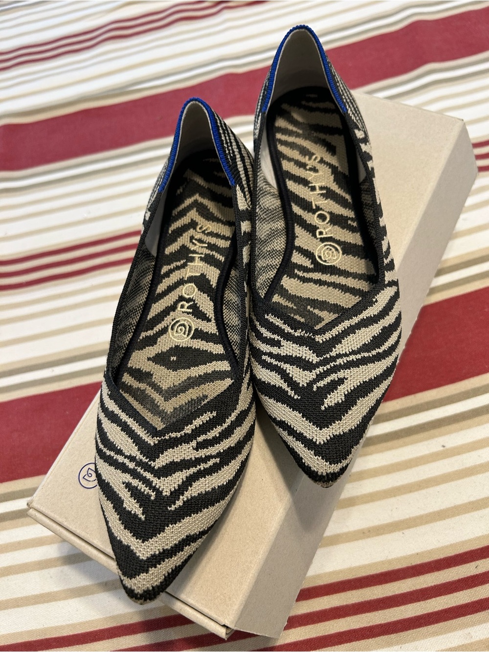 Rothy's Black & Cream Zebra Pointed-Toe Knit Flats